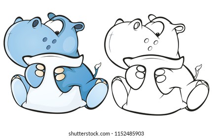 Vector Illustration of a Cute Little Hippo Cartoon Character. Coloring Book. Outline 