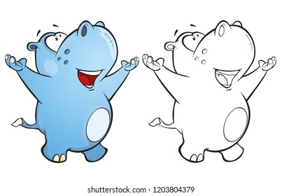 Vector Illustration of a Cute Little Hippo Cartoon Character. Coloring Book. 