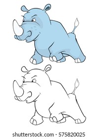 Vector Illustration of a Cute Little Hippo Cartoon Character. Coloring Book