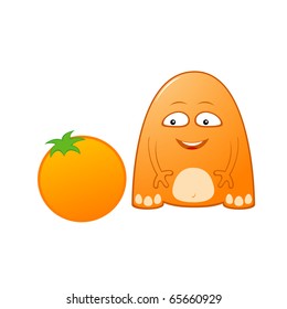 Vector illustration of cute little jelly monster with orange