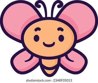 Vector illustration of a cute little kawaii butterfly. Children's cartoon.