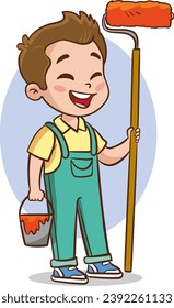 ilustración vectorial de niño pequeño con un rodillo de pintura