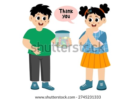 Vector illustration of cute little kid saying thank you.  little kid saying thank you.