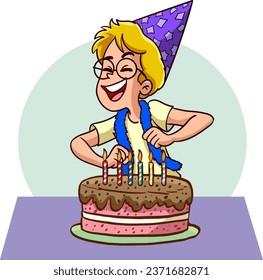 vector illustration of cute little kids celebrating birthday