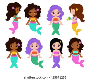 Vector illustration of a cute little mermaid.