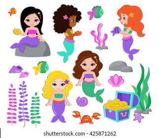 Vector illustration of a cute little mermaid.