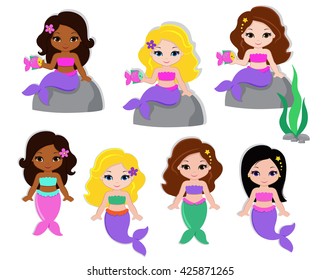 Vector illustration of a cute little mermaid.