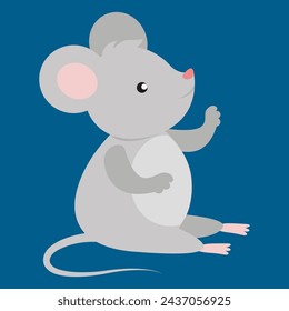 Vektor-Illustration einer niedlichen kleinen Maus auf blauem Hintergrund. Flacher Stil.