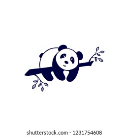 vector illustration cute little Panda bear on a tree branch on white  background