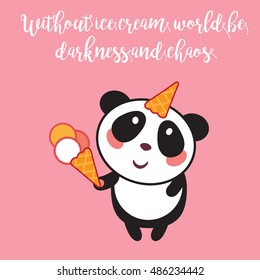 Vector illustration of cute little panda with ice cream