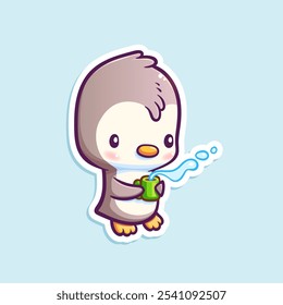 Vector illustration with cute little penguin isolated on white. Funny cartoon character for sticker design.
