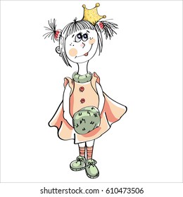  Vector illustration, cute little princess girl, doodle nursery illustration