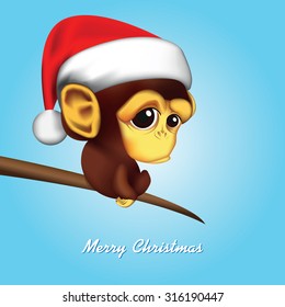 Vector illustration of cute little Santa monkey