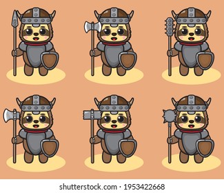 Vektorgrafik des süßen Little Sloth Knight großen Waffenkartoons. Gut für Ikone, Logo, Label, Aufkleber, Clipkunst.