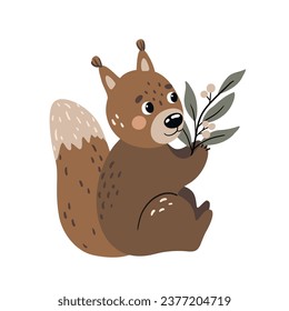 Vector illustration with a cute little squirrel. Suitable for printing posters, cards, clothing prints