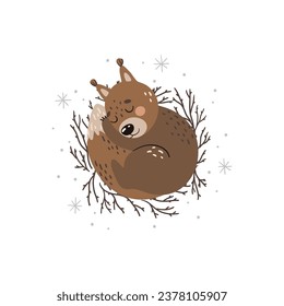 Vector illustration with a cute little squirrel. Suitable for printing posters, cards, clothing prints