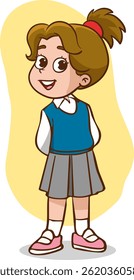 Vector illustration of cute little student children standing on a white background.