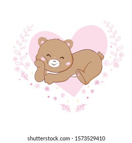 Vector illustration of cute little Teddy bear holding heart.