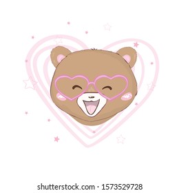 Vector illustration of cute little Teddy bear holding heart.
