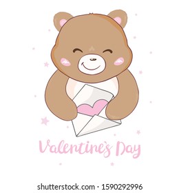 Vector illustration of cute little Teddy bear holding heart.