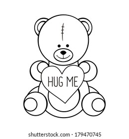 Vector illustration of cute little Teddy bear holding heart on white background