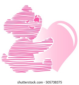 Vector illustration of cute little Teddy bear holding red heart.