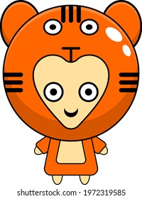 Vector illustration of cute little tiger costume mascot cartoon character