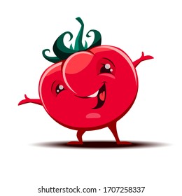 Imagen vectorial de una linda mascota de tomate con una expresión graciosa.