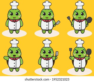 Ilustración vectorial del juego de tiras cómicas de Little Turtle Chef. Es bueno para el icono, logotipo, etiqueta, pegatina, clipart.