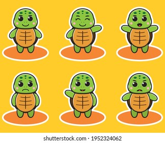 Vector illustration of cute Little Turtle cartoon set. Good for icon, logo, label, sticker, clipart.