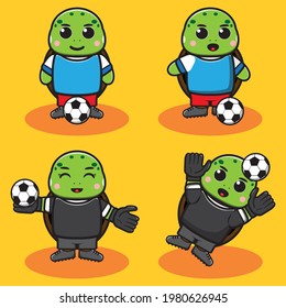 Vector illustration of cute Little Turtle Football ,Soccer cartoon set. Good for icon, logo, label, sticker, clipart.