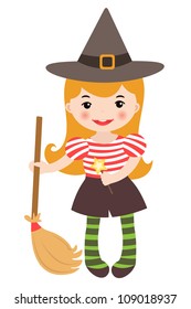 Vector Illustration Cute Little Witch Stock Vector (Royalty Free ...