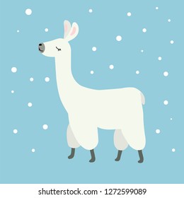 Vector illustration of cute llama.  Lama animal vector isolated illustration. Cute funny hand drawn art. Design for card, sticker , fabric textile, t shirt. 