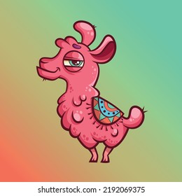 Vector illustration of a cute llama on a colorful background
