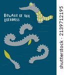 Vector illustration of cute Loch Ness monster. Can be used for baby t-shirt print, fashion print design, kids wear, baby shower, celebration, greeting and invitation card.