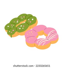 Ilustración vectorial del doodle lindo lollipop asiático waffles de comida donuts para impresión, diseño, tarjeta de saludo, pegatina, icono