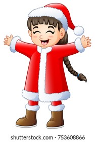 Vector illustration of Cute long hair girl wearing santa claus costume 