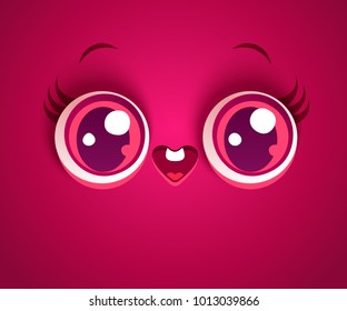 Vector illustration of a cute love face. Kawaii face with eyes for Valentine's day. Love emoji.