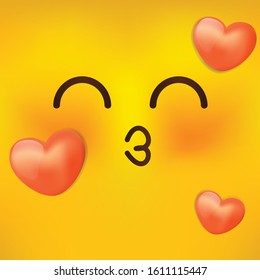 Vector illustration of cute love face. Cartoon emoticons with love.