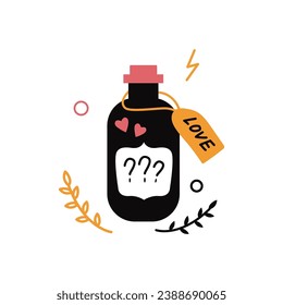 Vector illustration of cute love potion bottle on white background.