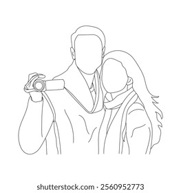 Vector illustration of a Cute Lovely couple Line Art Drawing
