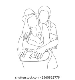 Vector illustration of a Cute Lovely couple Line Art Drawing
