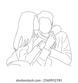 Vector illustration of a Cute Lovely couple Line Art Drawing
