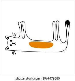 Vector illustration of a cute lying cat in doodle style, isolated element on a white background. Cartoon illustration for postcards, posters, pajamas, web banners