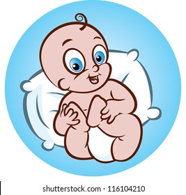 vector illustration of a cute lying down baby in diaper.