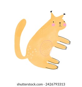 Vector Illustration of a Cute Lynx. Infantile Style Hand Drawn Wild Cat Perfect for Card, Wall Art. Childish Drawing-like Print of Yellow Bobcat Isolated on a White Background. Nursery Art. RGB.