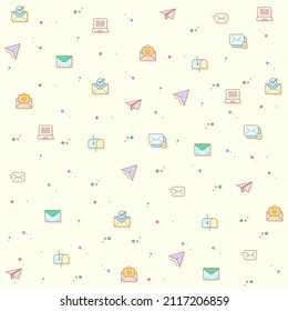 Ilustración vectorial de un lindo correo y carta. Colección de sobres, correo electrónico, buzón, esencial, contacto, boletín, suscripción y otros elementos. Aislado en el beige.