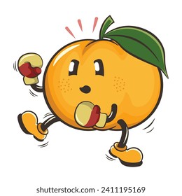 vector illustration of a cute mandarin orange character mascot practicing boxing wearing boxing gloves