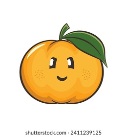 vector illustration of cute mandarin orange character mascot with eyes and smile