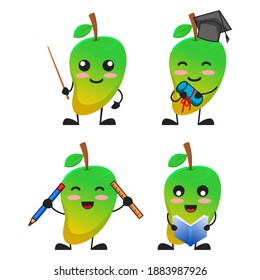 vector illustration of cute mango fruit school and education theme bundle set. cute mango fruit Concept White Isolated. Flat Cartoon Style Suitable for Landing Page, Banner, flyer, Sticker.